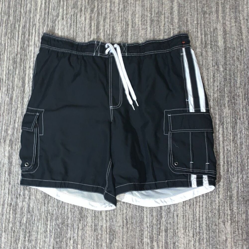 Mossimo Supply Co Mens Size XXL Cargo Swim Board Shorts Black Drawstring Waist